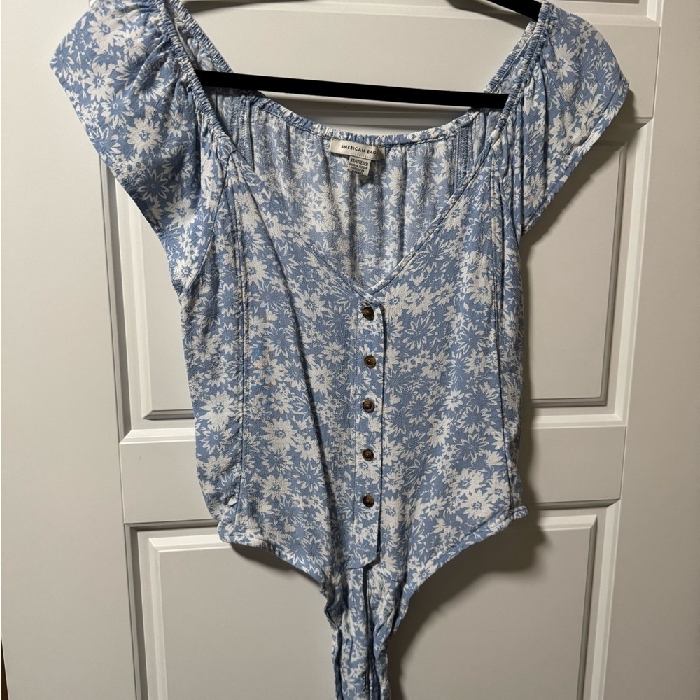 American Eagle Outfitters Blue Floral Top - Picture 1 of 3